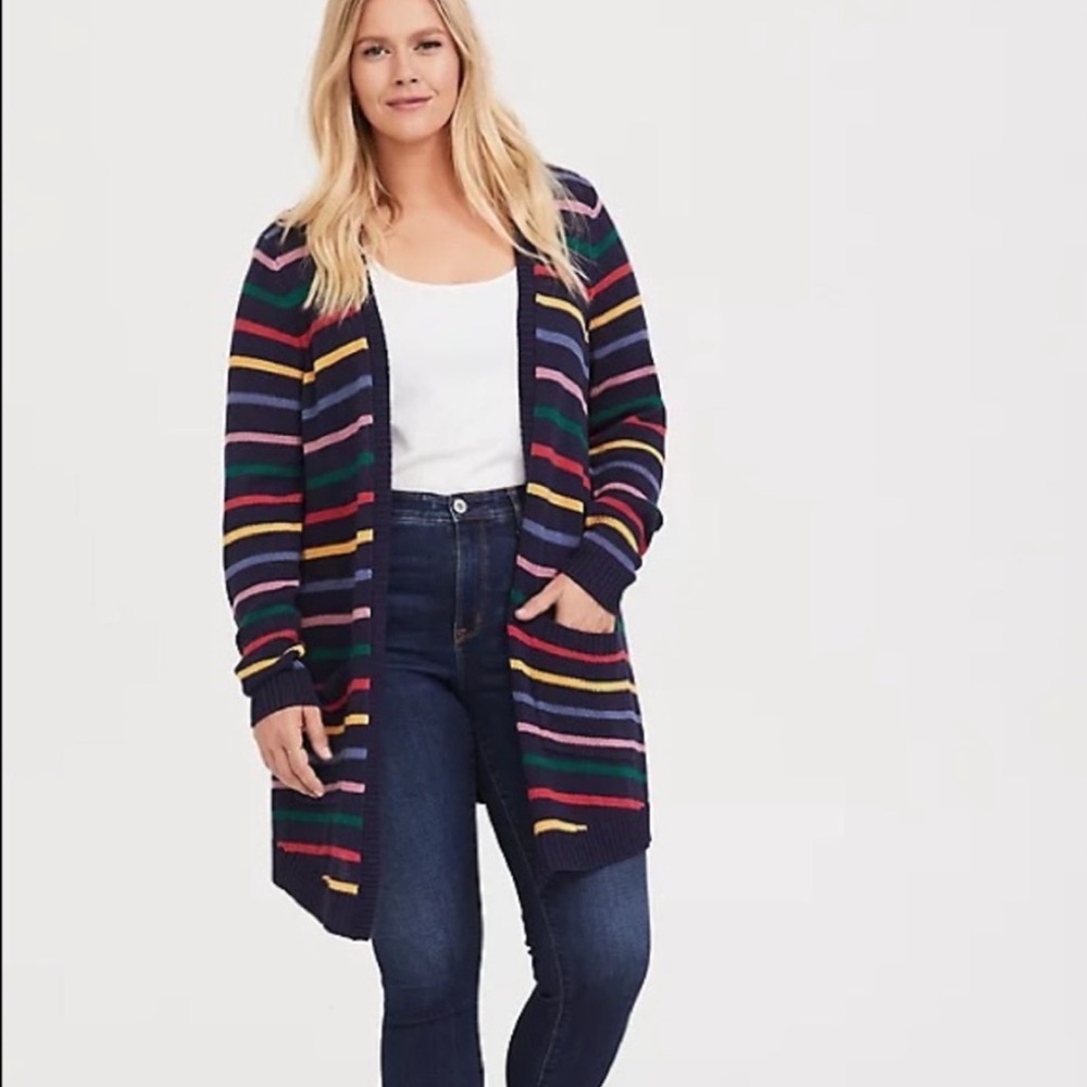 NWT Torrid Dr Who Rainbow Stripe Cardigan Fleece Open Front